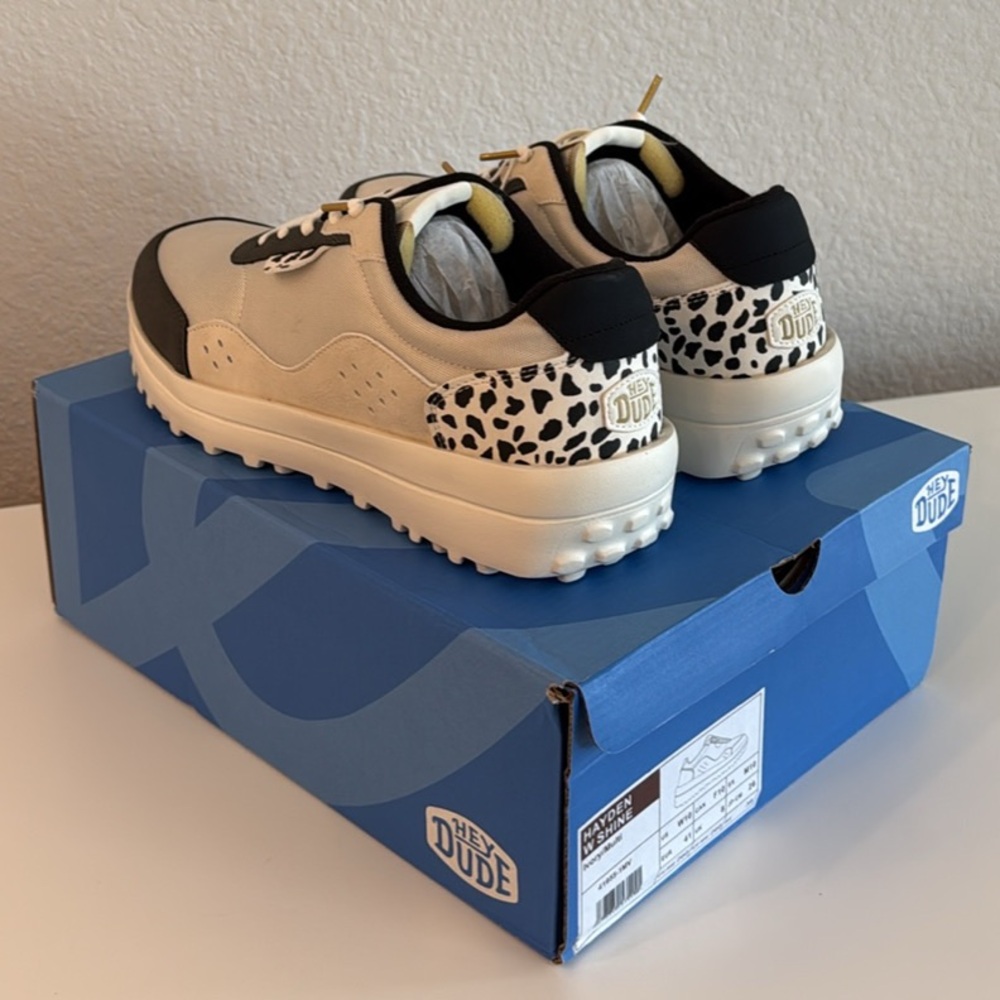 Hey Dude Shine - Cream and Black Patterned Sneakers - Women’s size 10